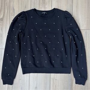Generation Love Puff Sleeve Pearl Embellished Black Crewneck Sweatshirt XS